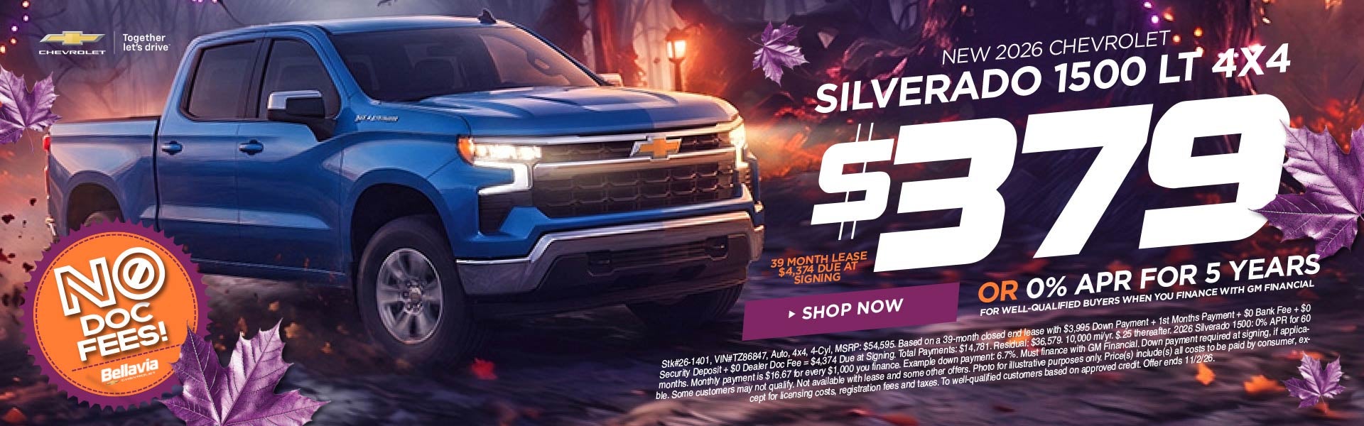 New 2026 Chevrolet Silverado 1500 LT 4x4 $379/39 Month Lease