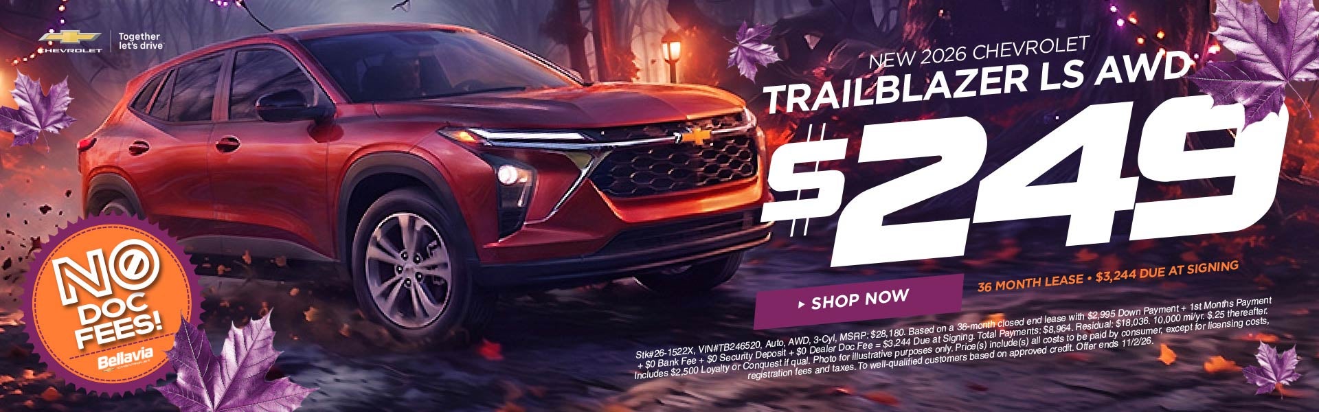 New 2026 Chevrolet Trailblazer LS AWD $249/36 Month Lease