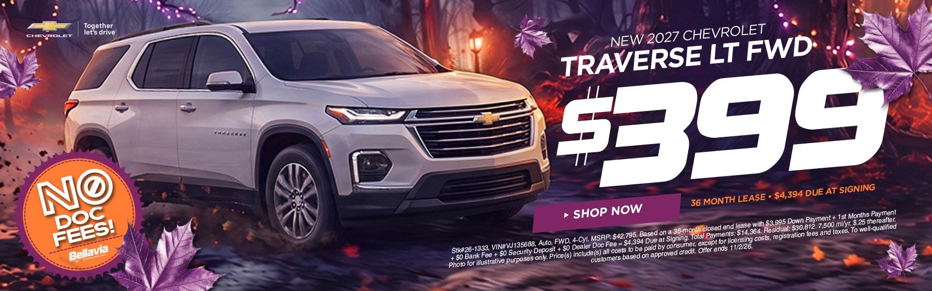 New 2027 Chevrolet Traverse LT FWD $399/36 Month Lease