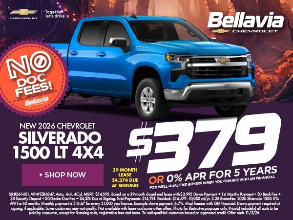 New 2026 Chevrolet Silverado 1500 LT 4x4 $379/39 Month Lease