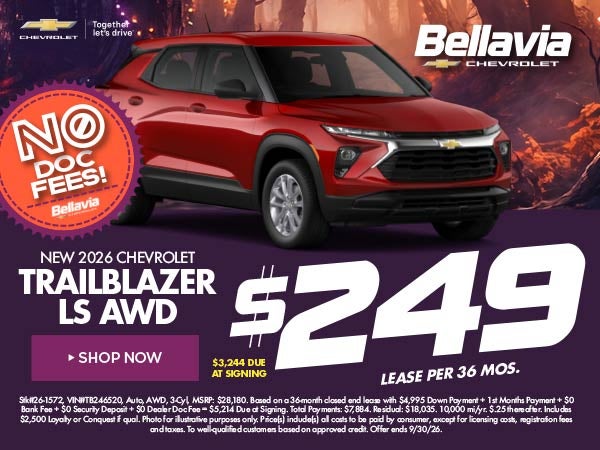 New 2026 Chevrolet Trailblazer LS AWD $249/36 Month Lease