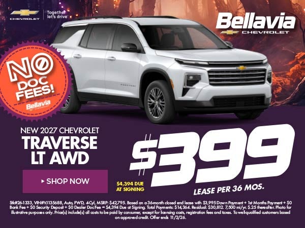 New 2027 Chevrolet Traverse LT FWD $399/36 Month Lease